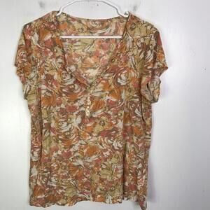 J Jill Top Womens Large Featherweight Henley Fall Florals Popover Pima Cotton
